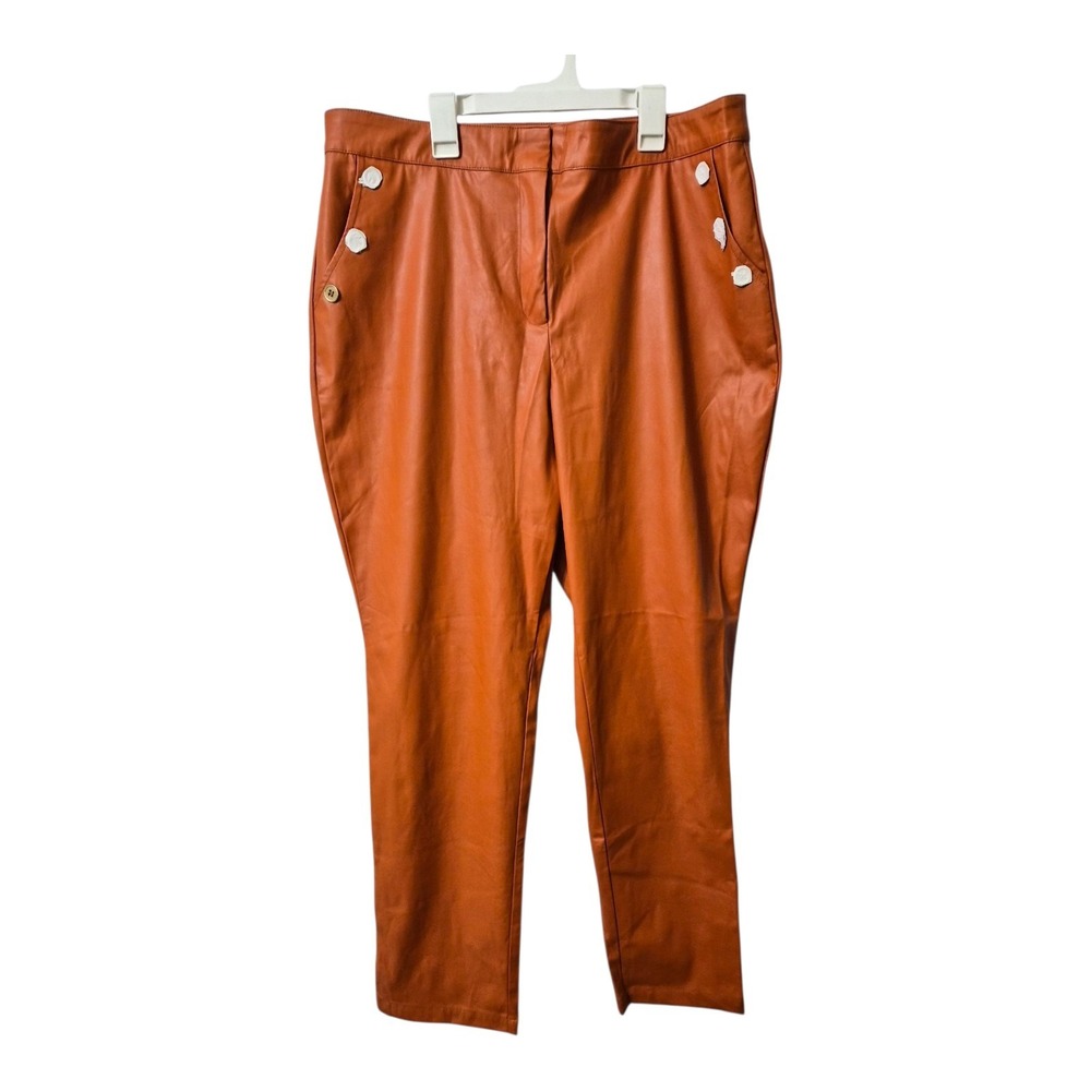 New York & Company Rust Orange Faux Leather Pants Women's XL High‎ Rise Slim Fit